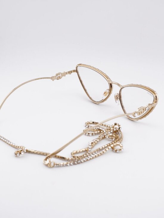 Gucci GG1569S 002 Sunglasses Gold with White Stone Cat Eye Frame, Brown Lenses main image 7